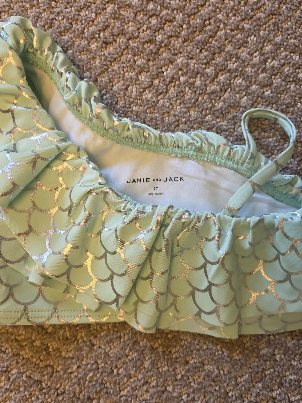 Janie and Jack Mint Green Metallic Mermaid-Scale Bikini